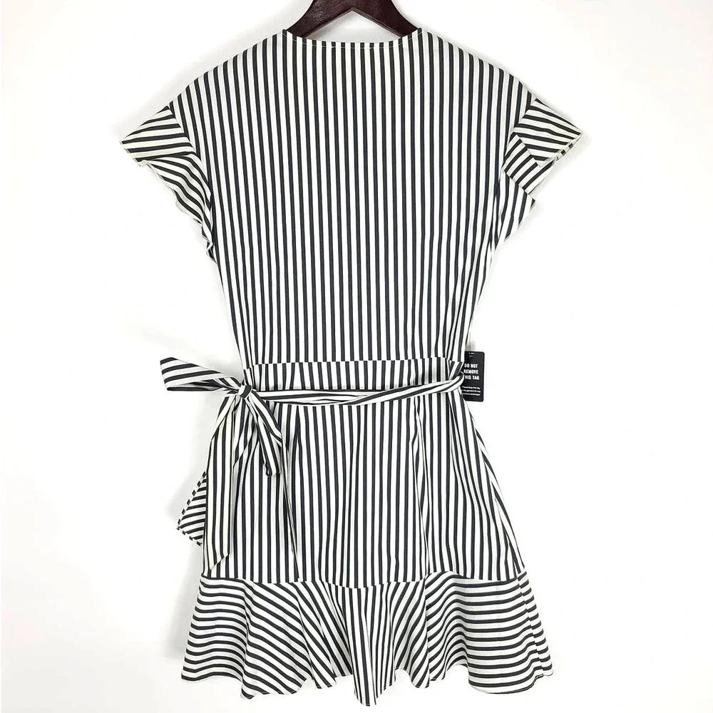 Express Surplice Tie Waist Ruffle Stripe Dress - Picture 2 of 4